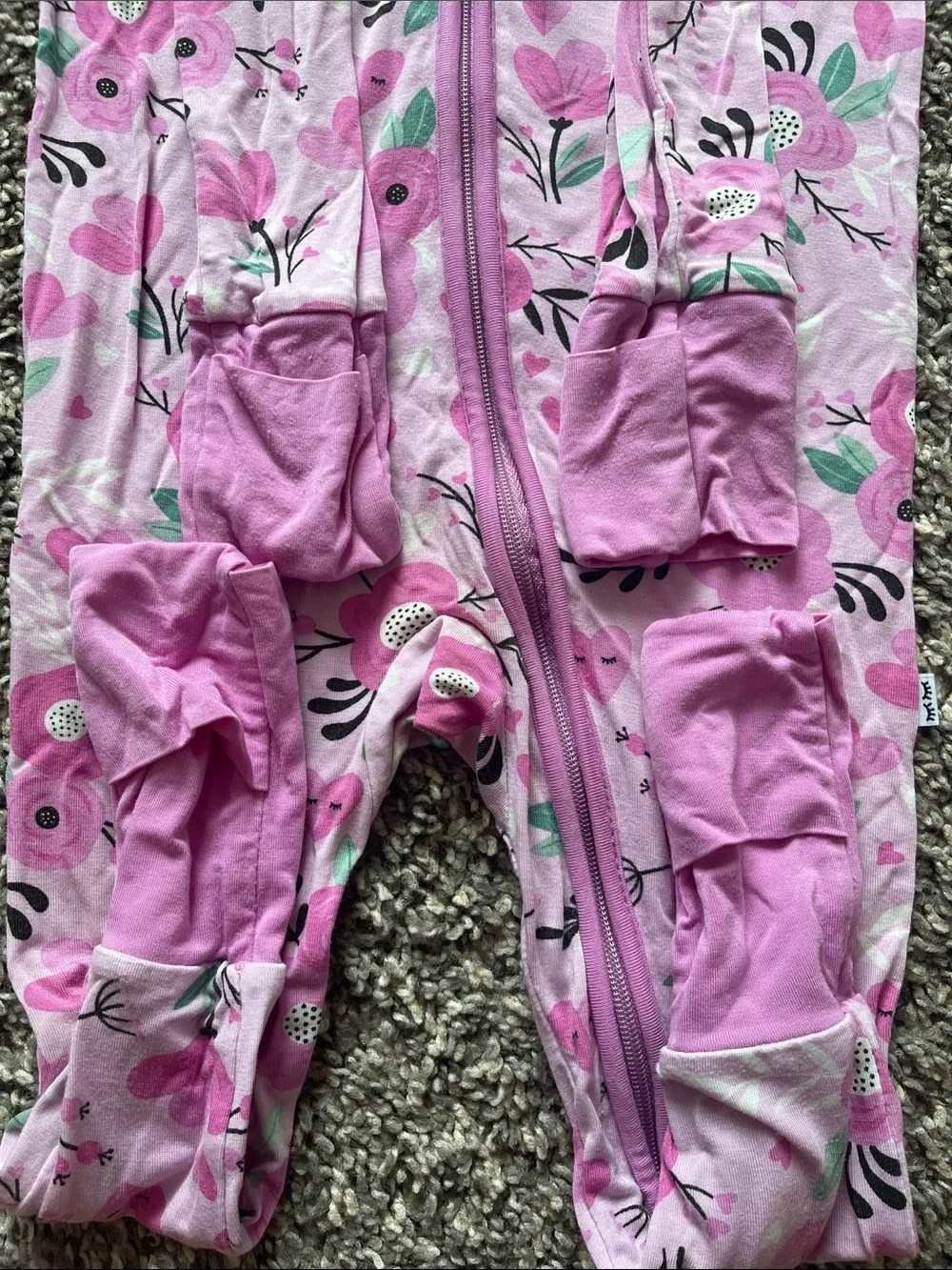 Little Sleepies Pink Floral Zip-Front One-Piece Pajamas - size 6-12 months